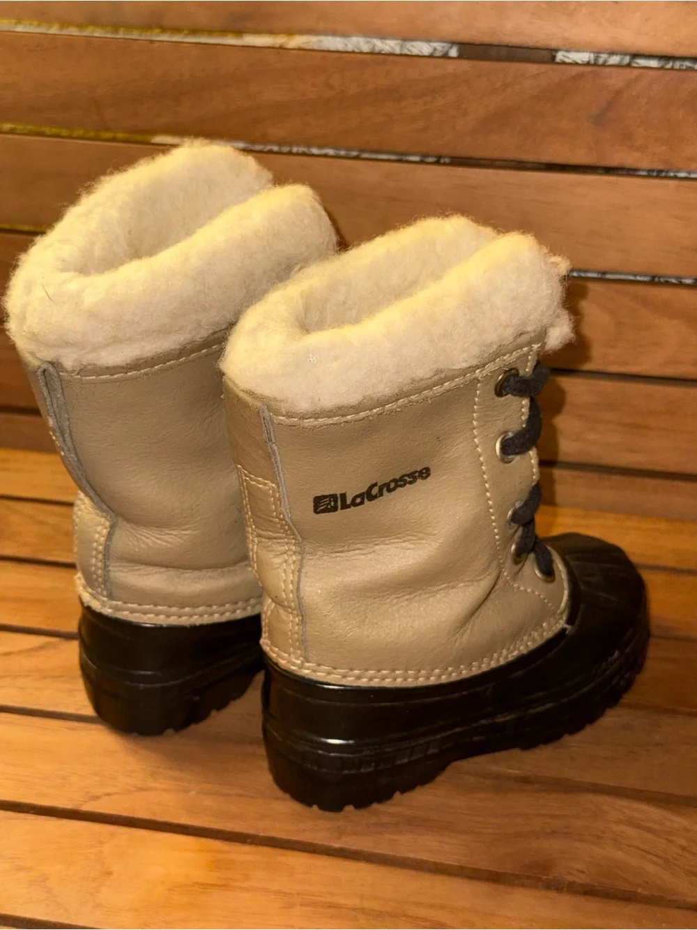 Vintage LaCrosse Youth Pac Snow Boots Sz 8 Toddler Made in USA Tan Black Fleece